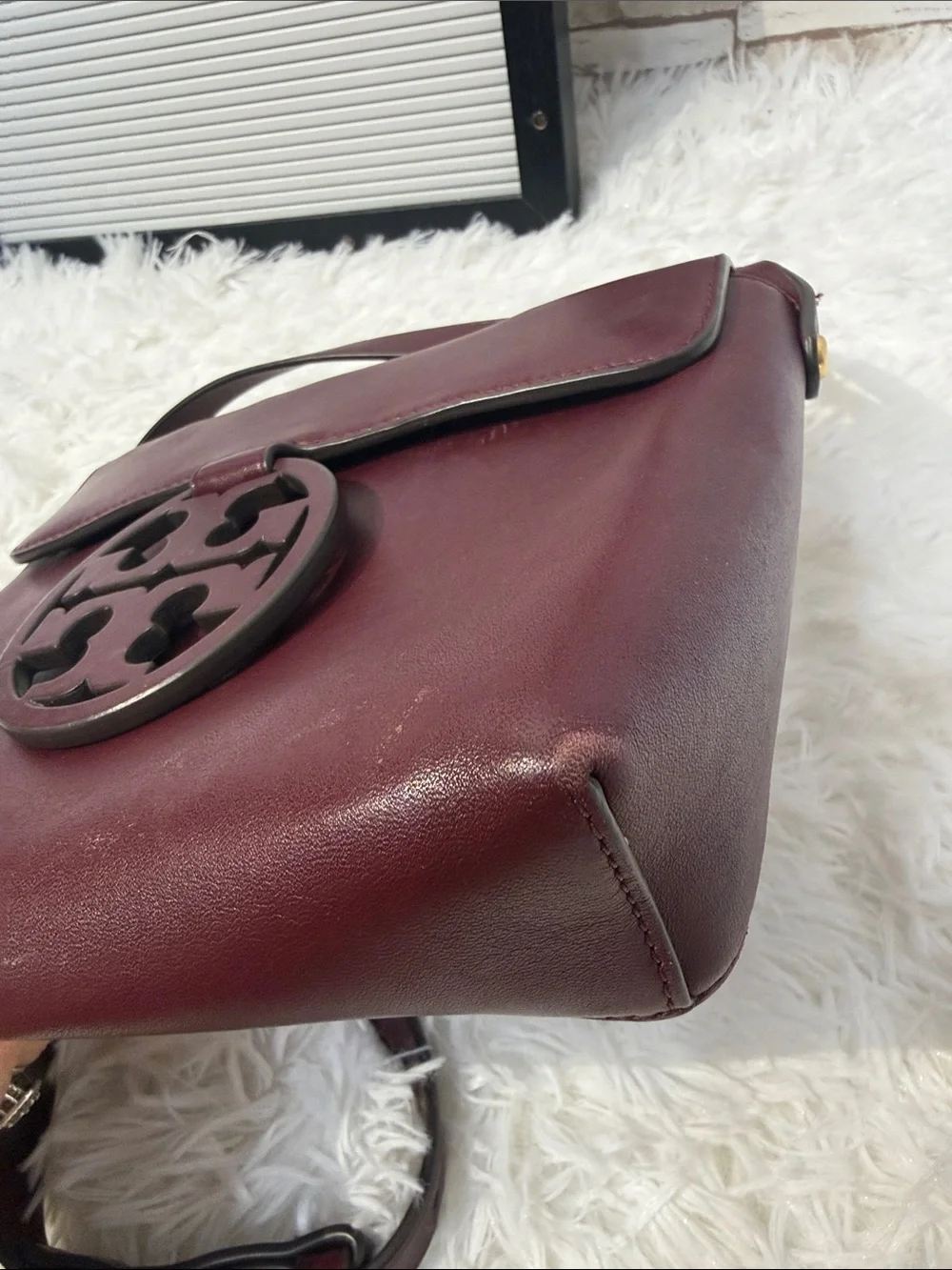 Tory Burch Burgundy Leather Miller Crossbody Bag